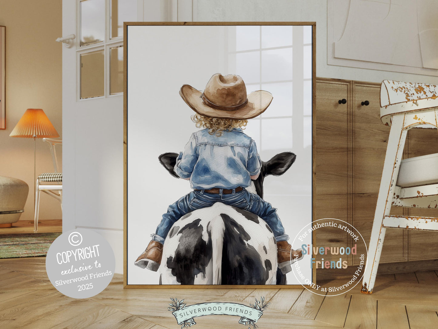 Cowboy Nursery Print, Cow Nursery Decor, Baby Boys Western Nursery Decor, Little Boy Cowboy Horse Riding Cow Nursery Wall Art Digital Print
