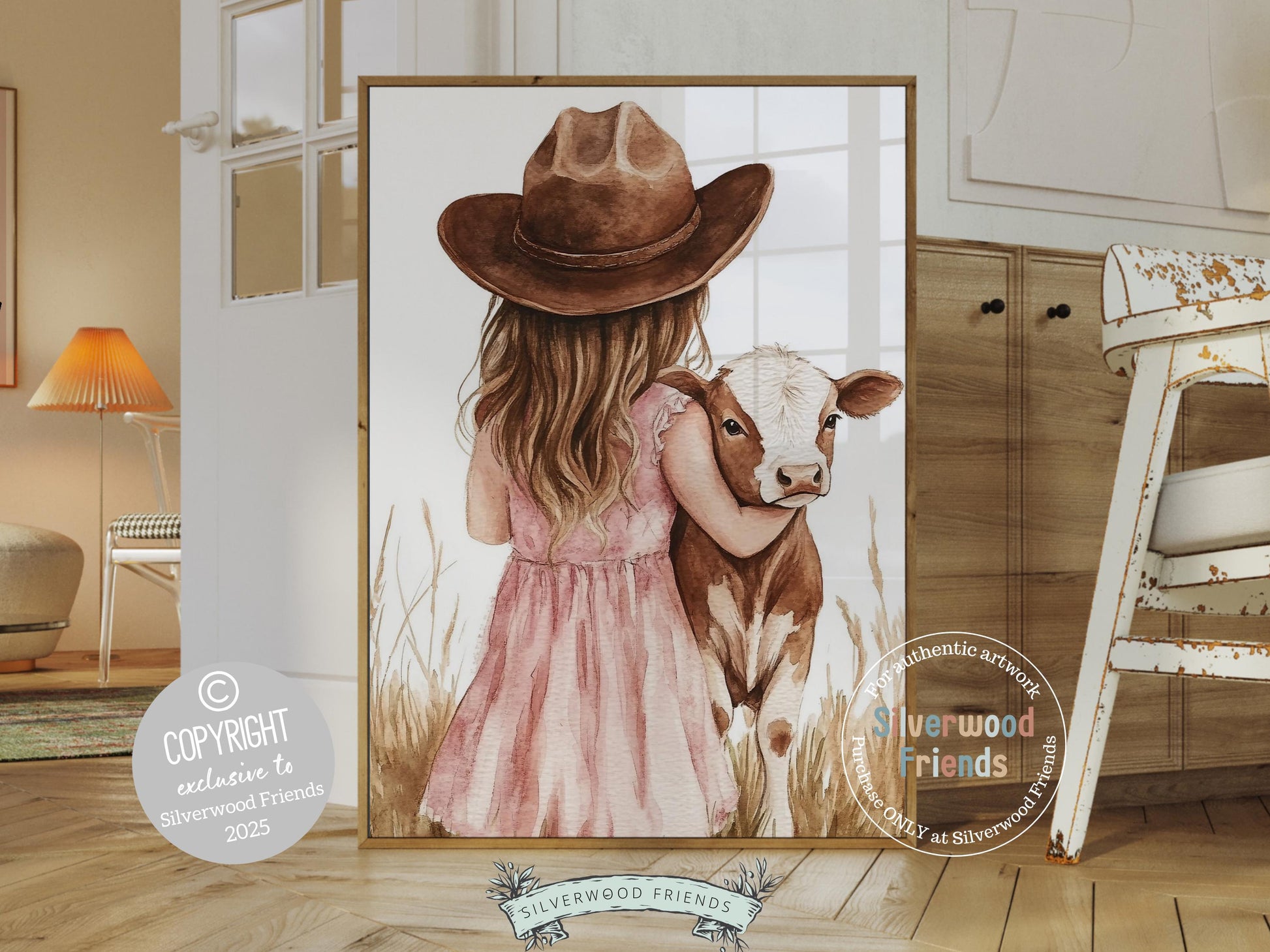 Cow Nursery Print, Baby Girl Cow Nursery Decor, Pink Cowgirl Nursery Print, Kids Rustic Farmhouse Decor, Girl Nursery Wall Art Digital Print