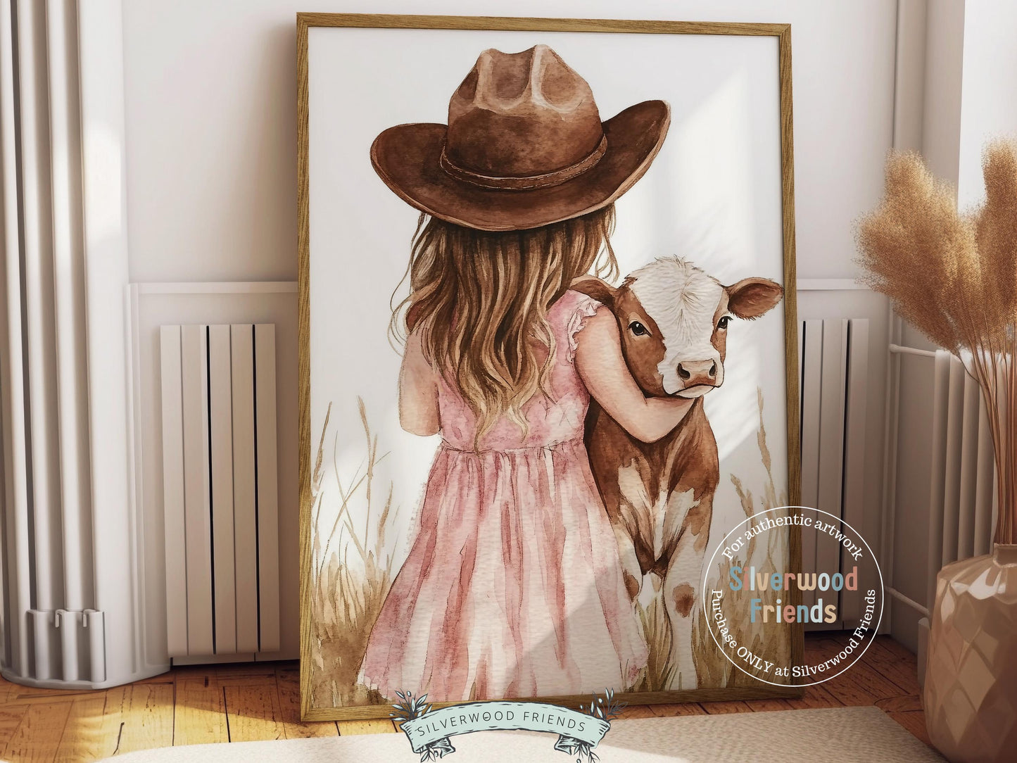Cow Nursery Print, Baby Girl Cow Nursery Decor, Pink Cowgirl Nursery Print, Kids Rustic Farmhouse Decor, Girl Nursery Wall Art Digital Print