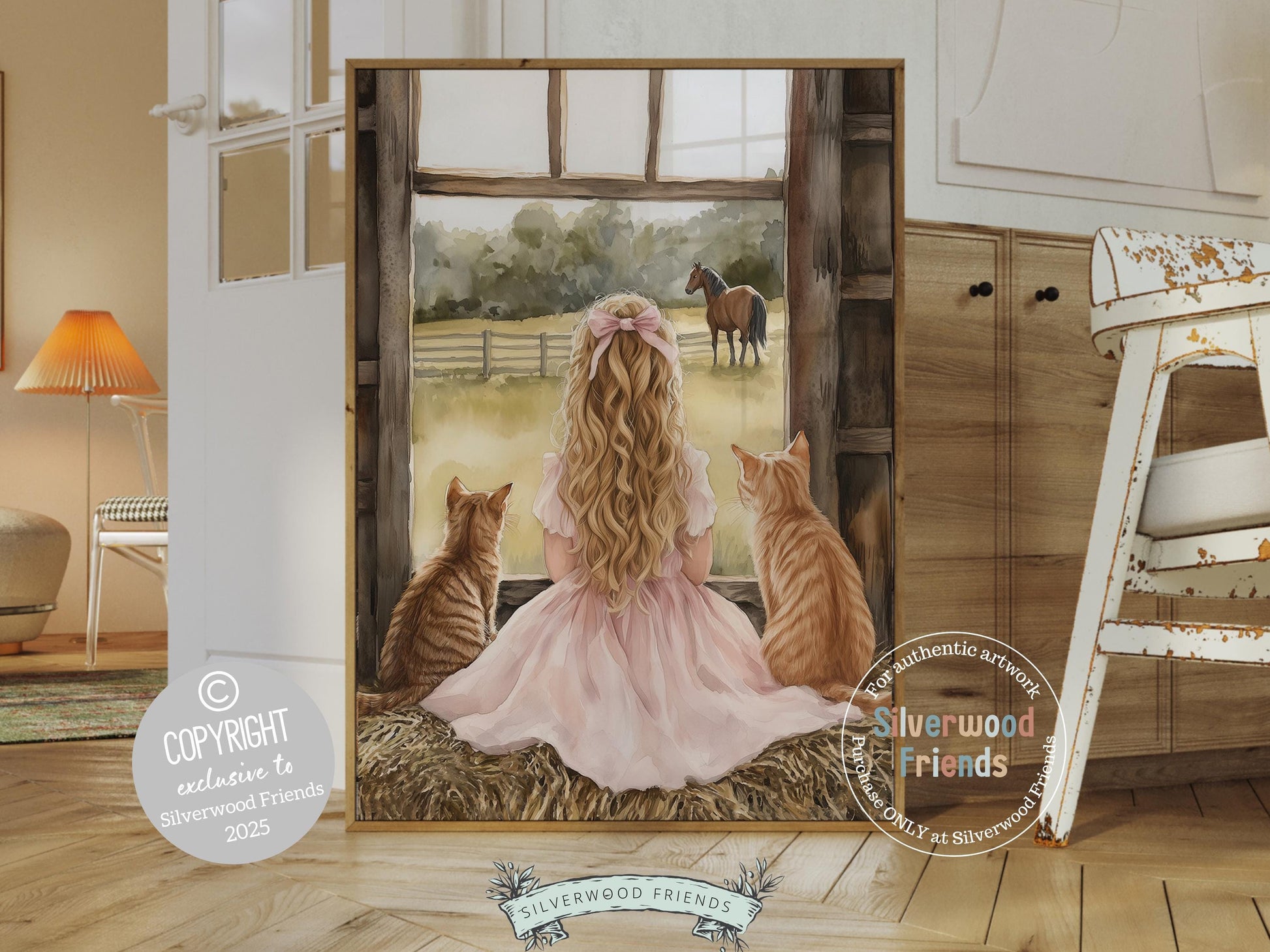 Cowgirl Nursery Print, Cowgirl Horse Nursery Decor, Baby Girl Western Nursery Decor, Girl Farmhouse Tabby Cat Nursery Wall Art Digital Print