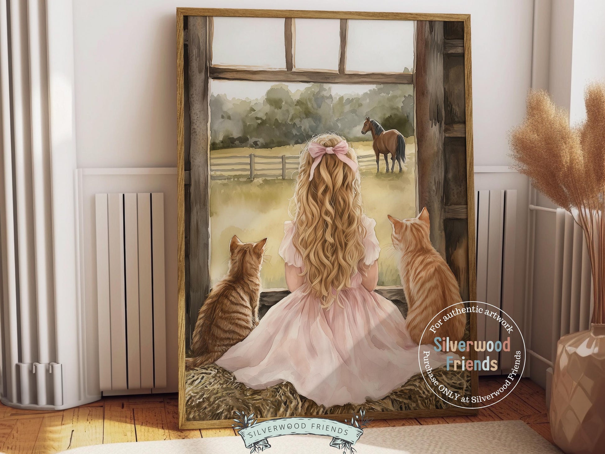 Cowgirl Nursery Print, Cowgirl Horse Nursery Decor, Baby Girl Western Nursery Decor, Girl Farmhouse Tabby Cat Nursery Wall Art Digital Print