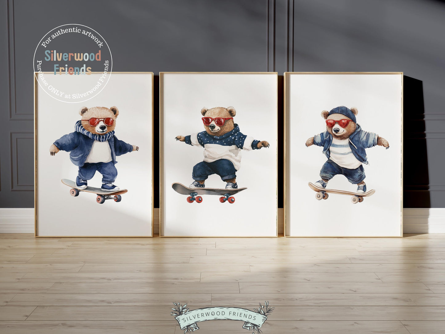 Bear Skateboard Nursery Print, Sports Bear Nursery Decor, Toddler Boys Skater Bear Nursery Wall Art, Kids Sport Theme Nursery Digital Prints