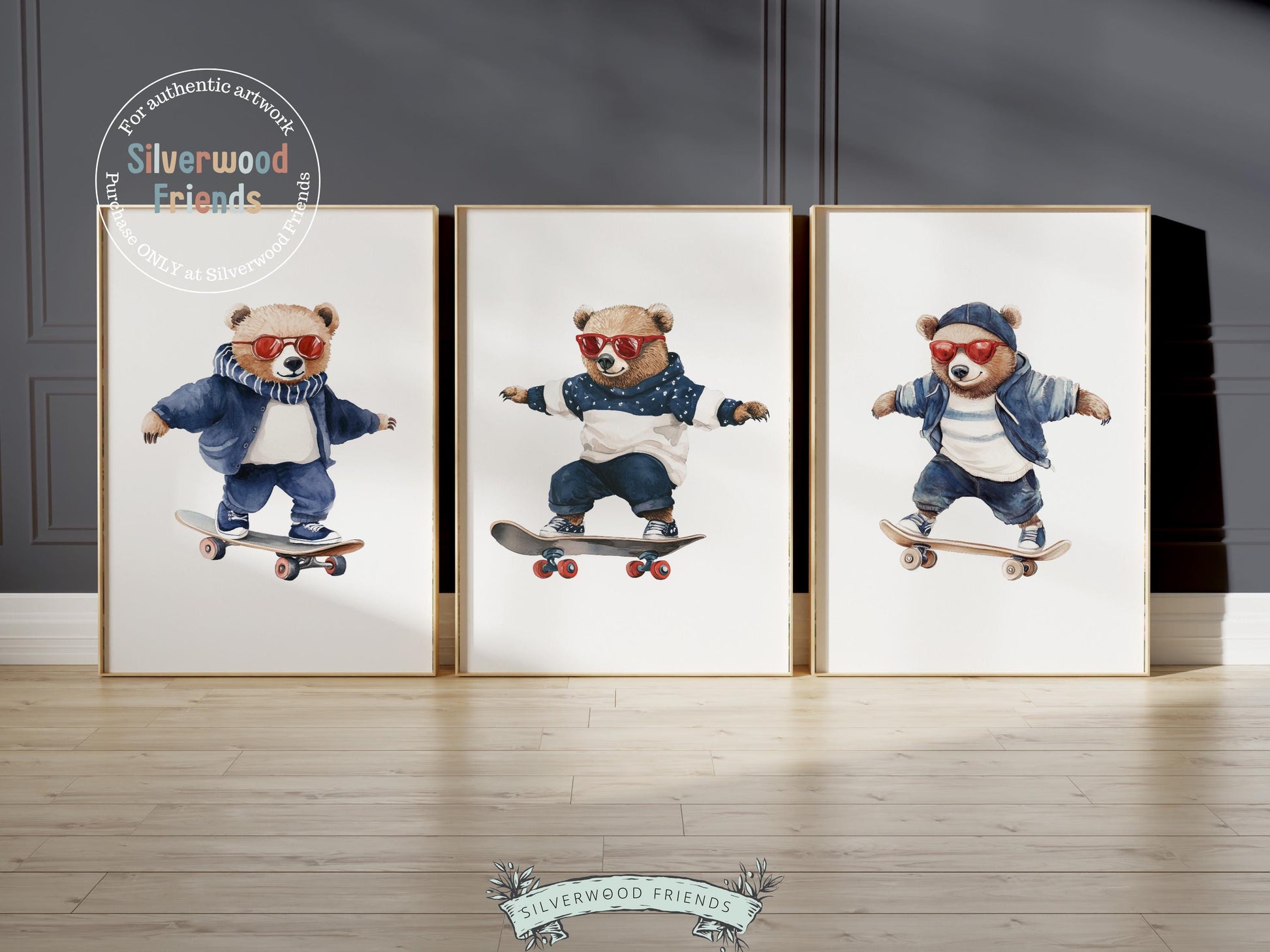Bear Skateboard Nursery Print, Sports Bear Nursery Decor, Toddler Boys Skater Bear Nursery Wall Art, Kids Sport Theme Nursery Digital Prints