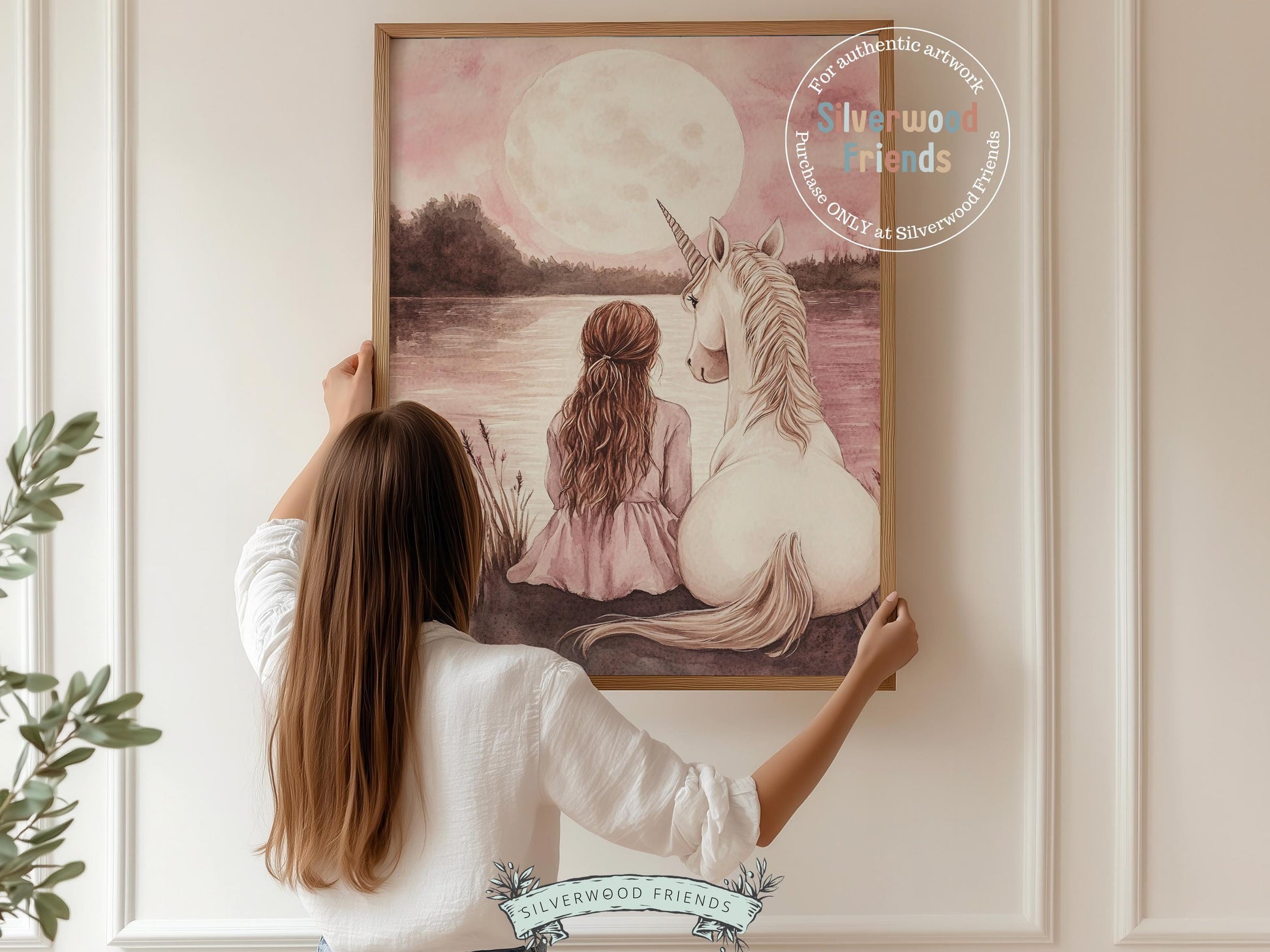 Baby Girl Unicorn Nursery Print, Pastel Pink Unicorn Nursery Bedroom Decor, Full Moon Fairytale Fantasy Nursery Wall Art Digital Print