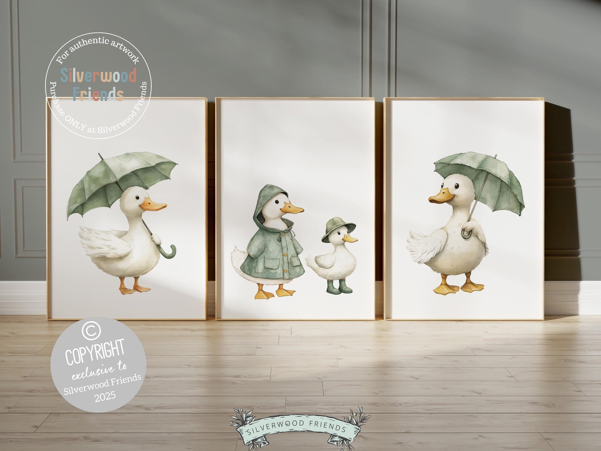 Set of 3 Duck Nursery Prints, Sage Green Duck Nursery Decor, Gender Neutral Duck Nursery Wall Art, Kids Farm Room Wall Decor Digital Print