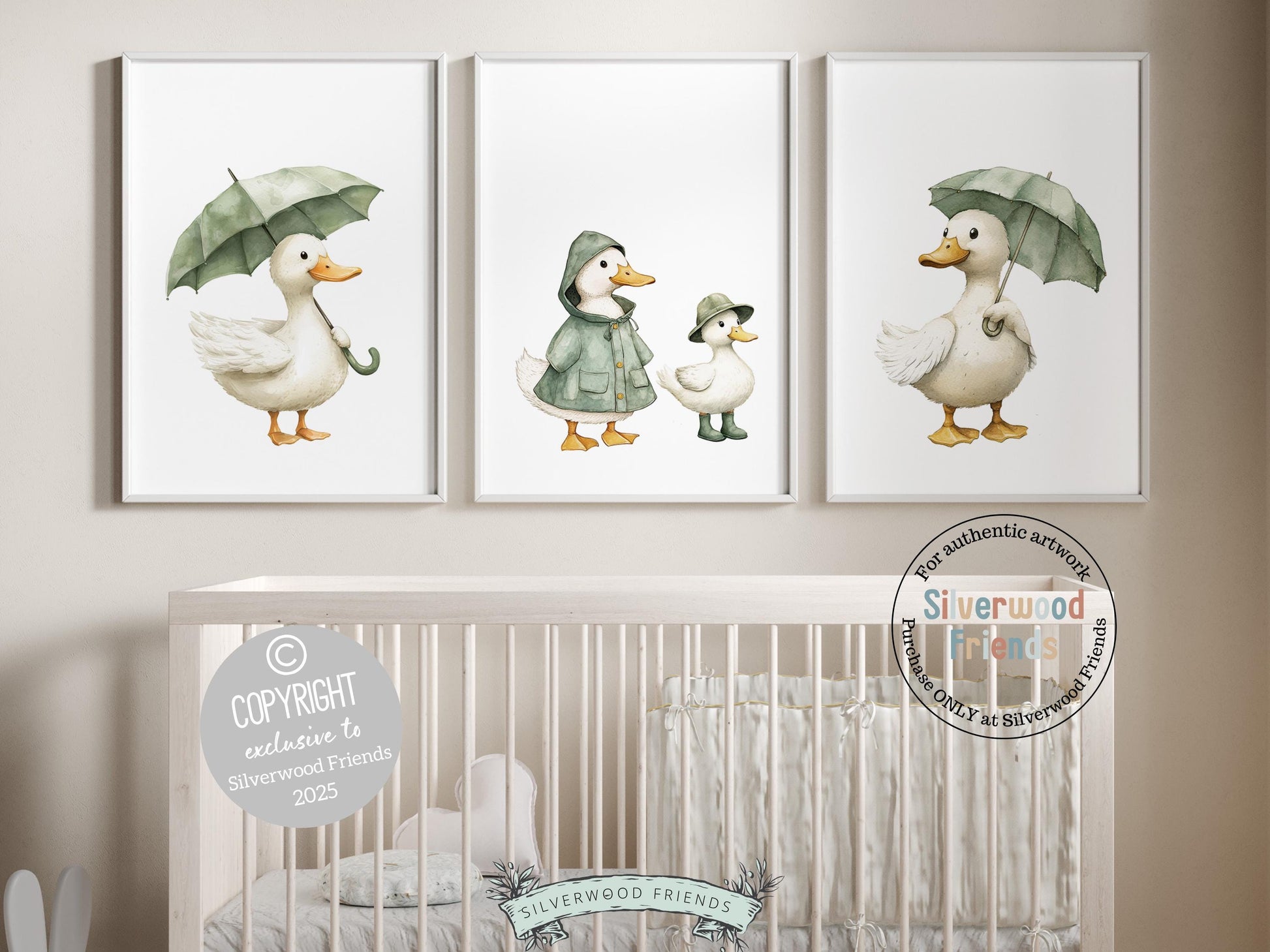 Our charming Sage Green Duck Nursery Prints, featuring adorable watercolor ducks and ducklings, adds a touch of warmth and whimsy to any nursery. The perfect gender-neutral baby shower gift that will be adored!