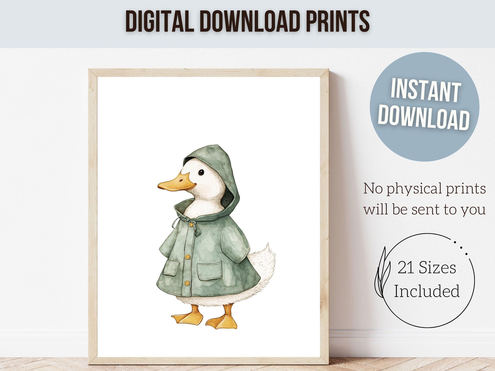 Set of 3 Duck Nursery Prints, Sage Green Duck Nursery Decor, Gender Neutral Duck Nursery Wall Art, Kids Farm Animal Wall Decor Digital Print