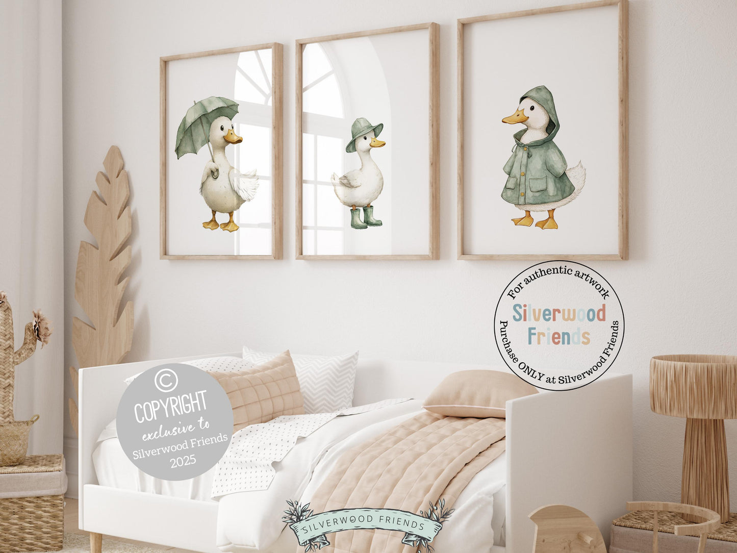 Set of 3 Duck Nursery Prints, Sage Green Duck Nursery Decor, Gender Neutral Duck Nursery Wall Art, Kids Farm Animal Wall Decor Digital Print