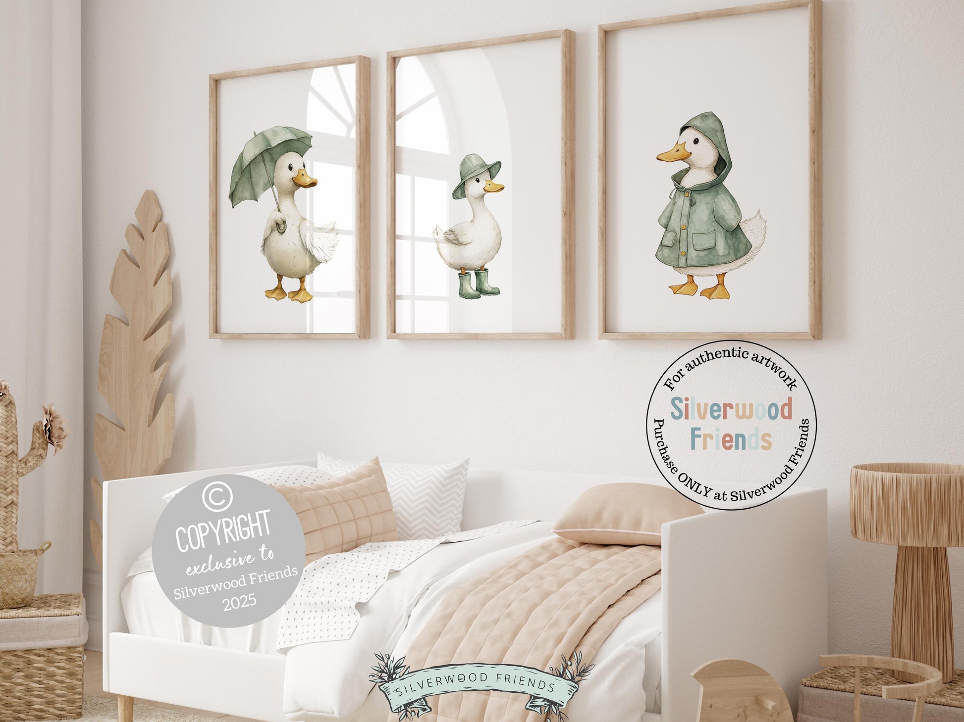 Set of 3 Duck Nursery Prints, Sage Green Duck Nursery Decor, Gender Neutral Duck Nursery Wall Art, Kids Farm Animal Wall Decor Digital Print
