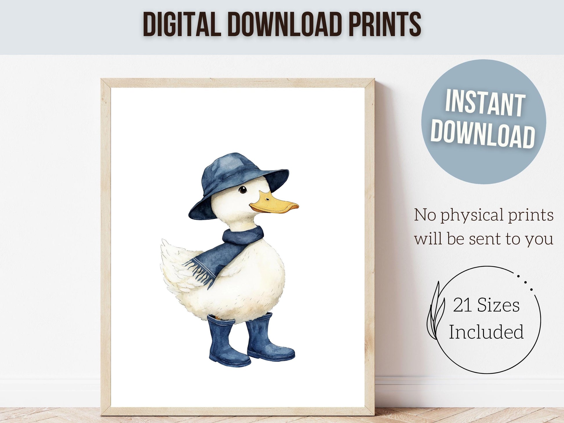 Duck Nursery Prints, Navy Blue Duck Nursery Decor, Gender Neutral Farm Duck Nursery Wall Art, Farmhouse Mudroom Wall Decor Digital Print