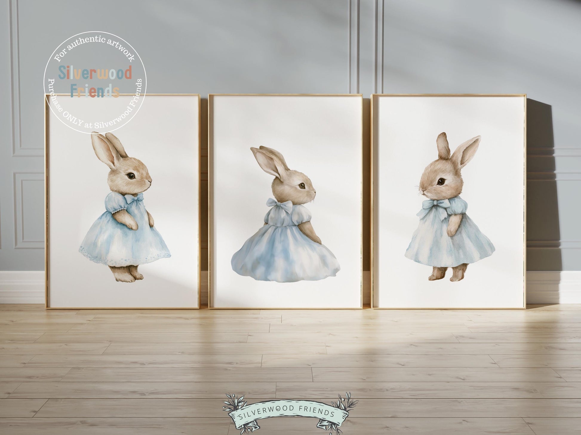 Bunny Nursery Prints, Baby Boy Blue Bunny Nursery Wall Art, Easter Printables, Gender Neutral Vintage Woodland Animal Nursery Digital Print