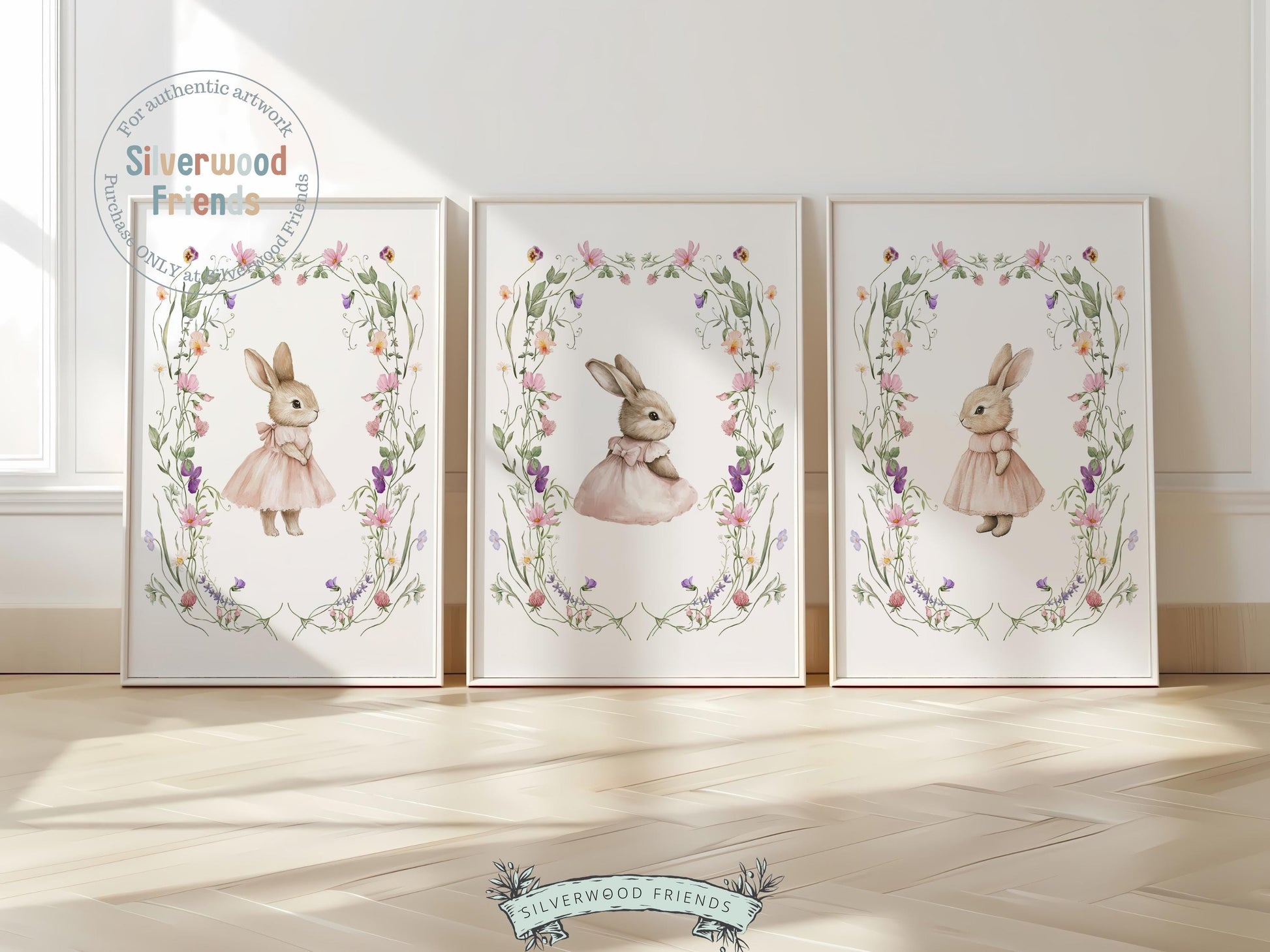 Bunny Nursery Prints, Floral Bunny Nursery Wall Art, Wildflower Nursery Decor, Girl Nursery Prints, Bunny Wildflower Nursery Digital Print