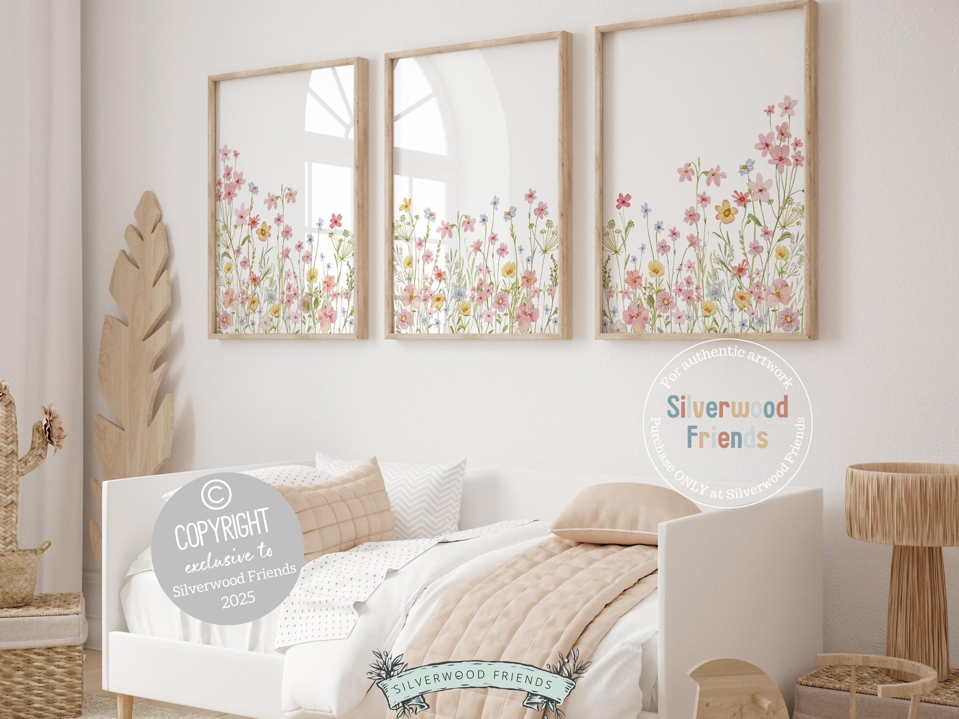 Wildflower Nursery Wall Art, Baby Girl Floral Nursery Prints, Baby Girl Pink Floral Nursery Decor, Wild Flower Field Scape Digital Prints