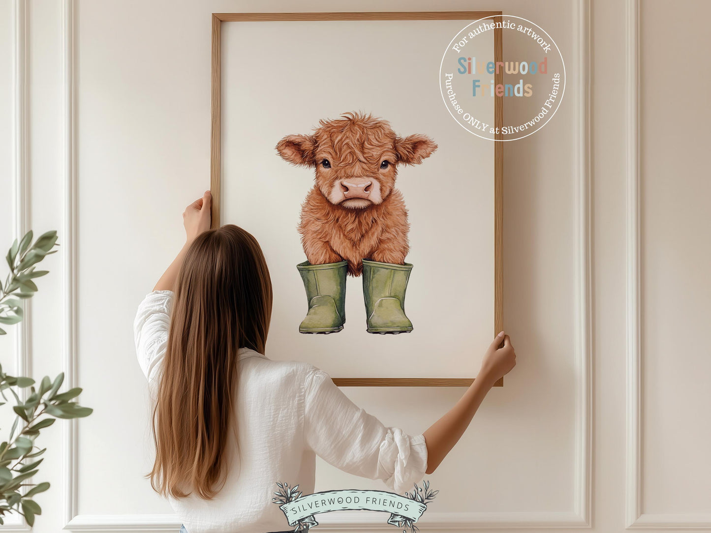 Highland Cow Nursery Print, Sage Green Highland Cow Nursery Decor, Watercolor Highland Cow Gift, Kids Farm Bedroom Wall Decor Digital Print