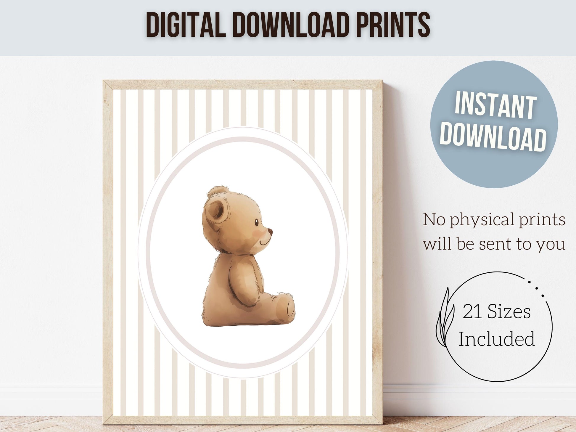 Teddy Bear Nursery Prints, Baby Boy Beige Brown Woodland Teddy Bear Nursery Decor, Teddy Bear Nursery Wall Art Neutral Nursery Digital Print