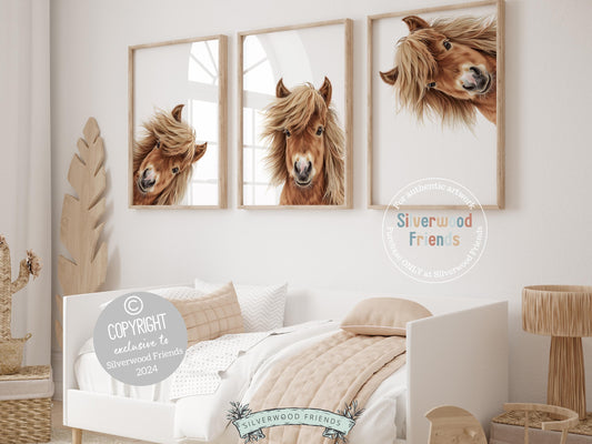 Our Peeking Horse Nursery Prints features adorable watercolor peeking horses set on a white background and is perfect for your western nursery decor or as a unique farm baby shower gift.