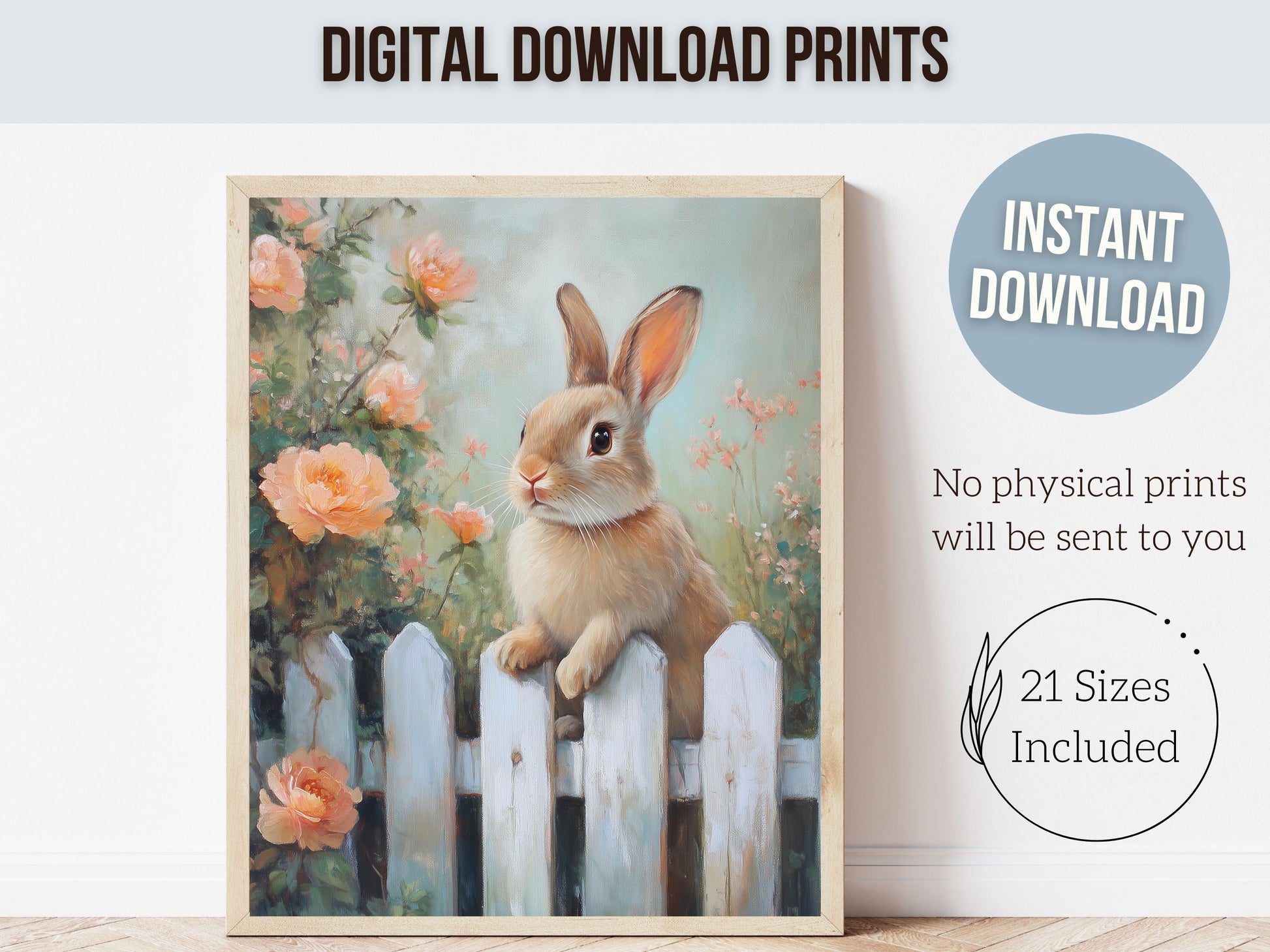 Easter Bunny Print, Floral Bunny Nursery Wall Art, Woodland Wildflower Nursery Decor, Spring Farmhouse Wall Decor,Easter Decor Digital Print