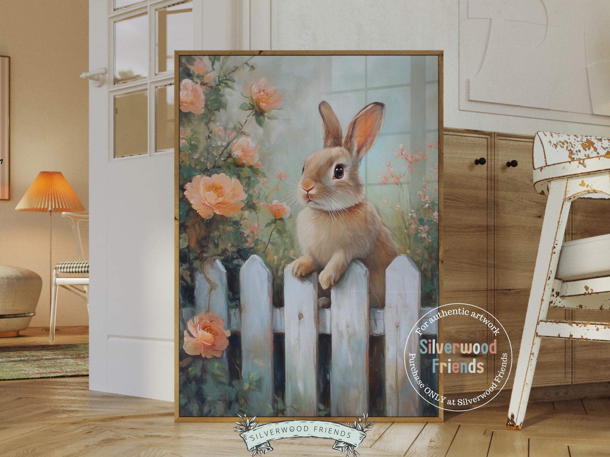 Easter Bunny Print, Floral Bunny Nursery Wall Art, Woodland Wildflower Nursery Decor, Spring Farmhouse Wall Decor,Easter Decor Digital Print