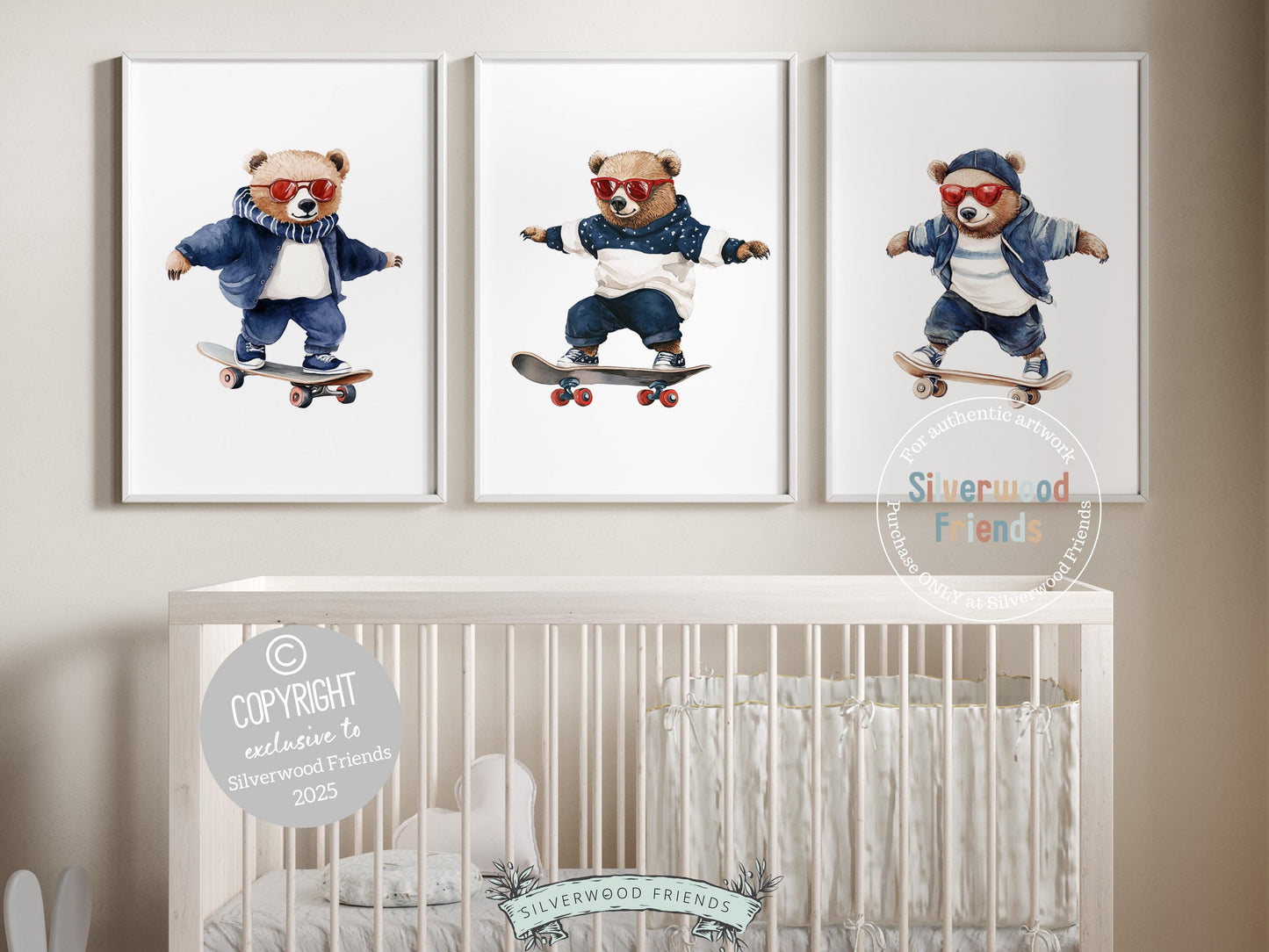 Bear Skateboard Nursery Print, Sports Bear Nursery Decor, Toddler Boys Skater Bear Nursery Wall Art, Kids Sport Theme Nursery Digital Prints