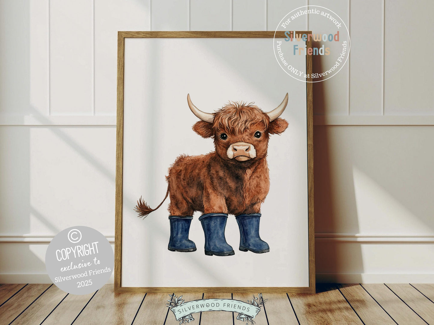 Highland Cow Nursery Prints, Navy Blue Highland Cow Nursery Decor, Watercolor Highland Cow Gift, Kids Farm Bedroom Wall Decor Digital Print