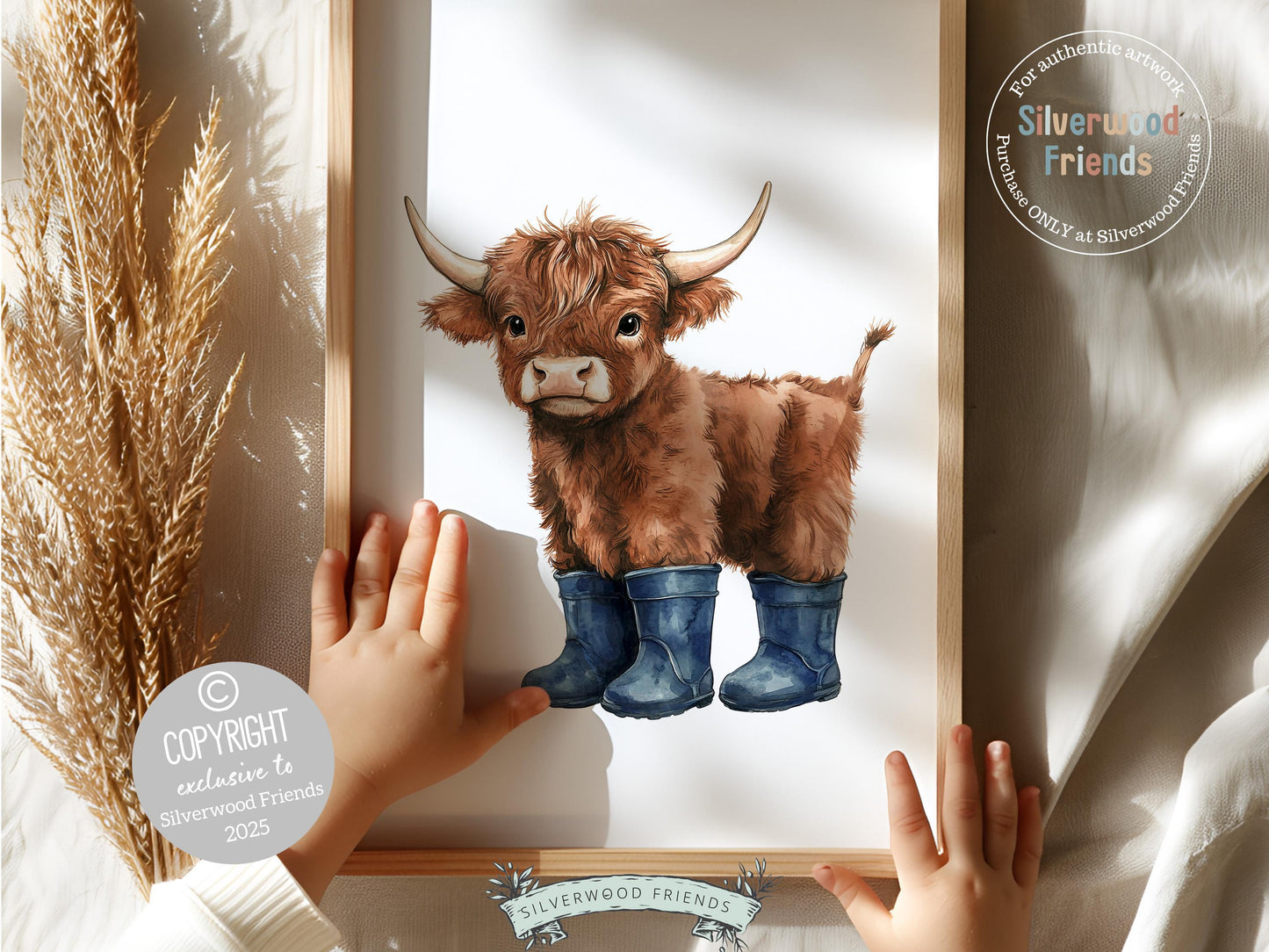 Highland Cow Nursery Prints, Navy Blue Highland Cow Nursery Decor, Watercolor Highland Cow Gift, Kids Farm Bedroom Wall Decor Digital Print