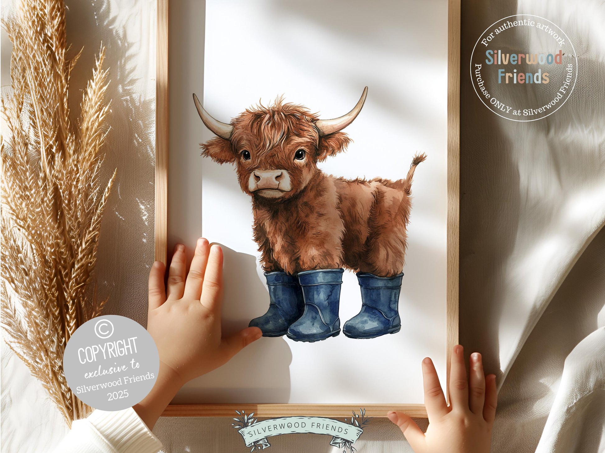 Highland Cow Nursery Prints, Navy Blue Highland Cow Nursery Decor, Watercolor Highland Cow Gift, Kids Farm Bedroom Wall Decor Digital Print
