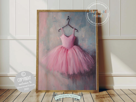 Add a touch of elegance to your baby girl&#39;s nursery with our Ballet Tutu Print, showcasing a beautiful pink ballet tutu dress in an oil-style digital painting. Perfect for ballet-themed nurseries or dance-inspired bedrooms, this charming artwork sparks imagination and brings graceful beauty to any space.