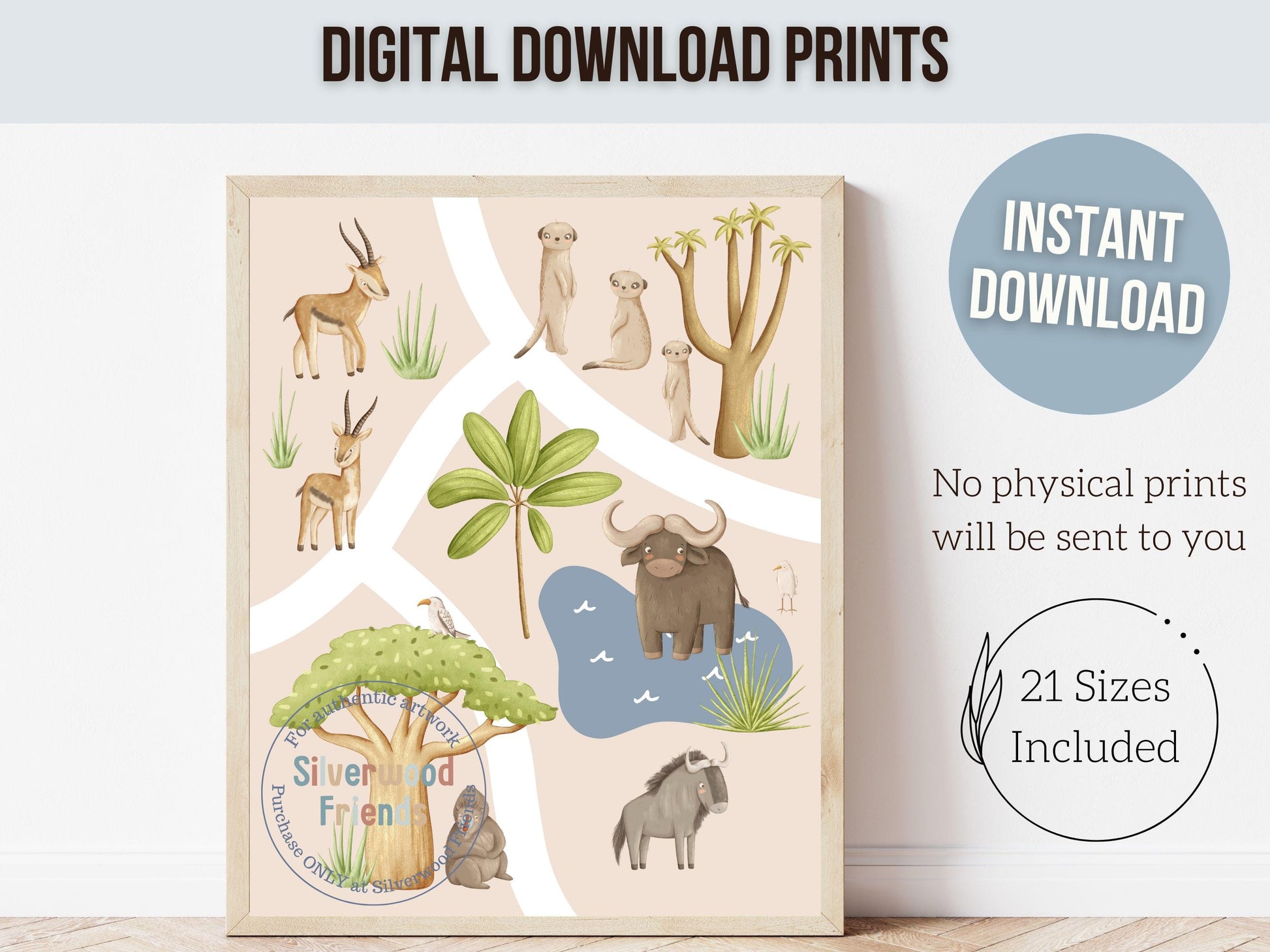 Safari Animal Nursery Prints, Safari Jungle Animal Nursery Decor, Safari Nursery Wall Art, Gender Neutral Jungle Animal Map Digital Prints