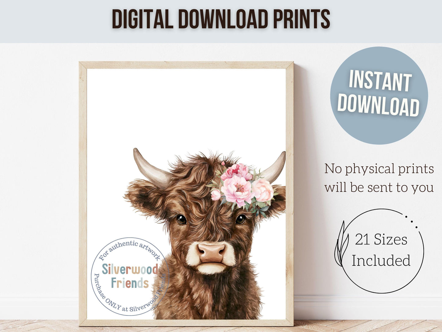Peeking Highland Cow Nursery Print, Highland Cow Nursery Decor, Highland Cow Gift Kids Farm Bedroom Wall Decor, Watercolor Cow Digital Print