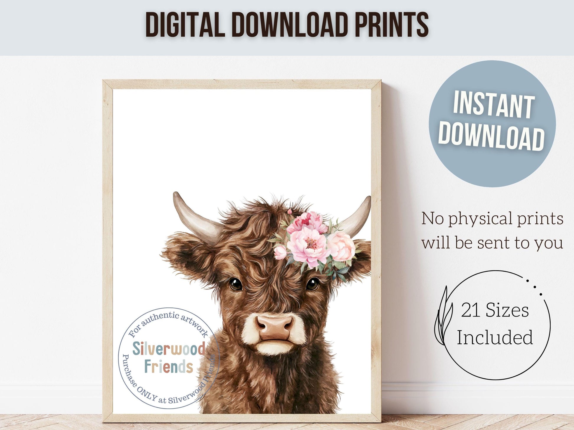 Peeking Highland Cow Nursery Print, Highland Cow Nursery Decor, Highland Cow Gift Kids Farm Bedroom Wall Decor, Watercolor Cow Digital Print