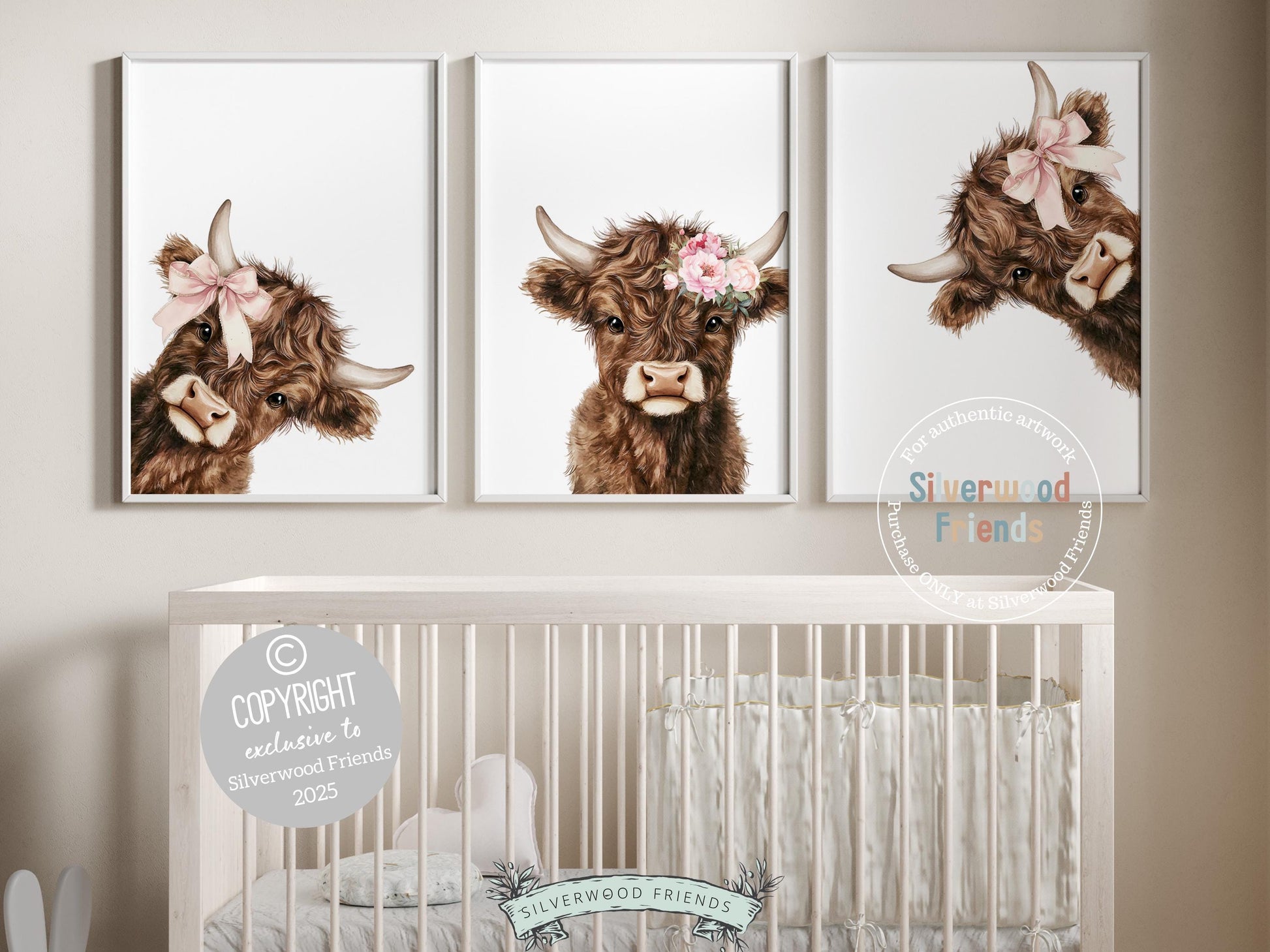 Peeking Highland Cow Nursery Print, Highland Cow Nursery Decor, Highland Cow Gift Kids Farm Bedroom Wall Decor, Watercolor Cow Digital Print