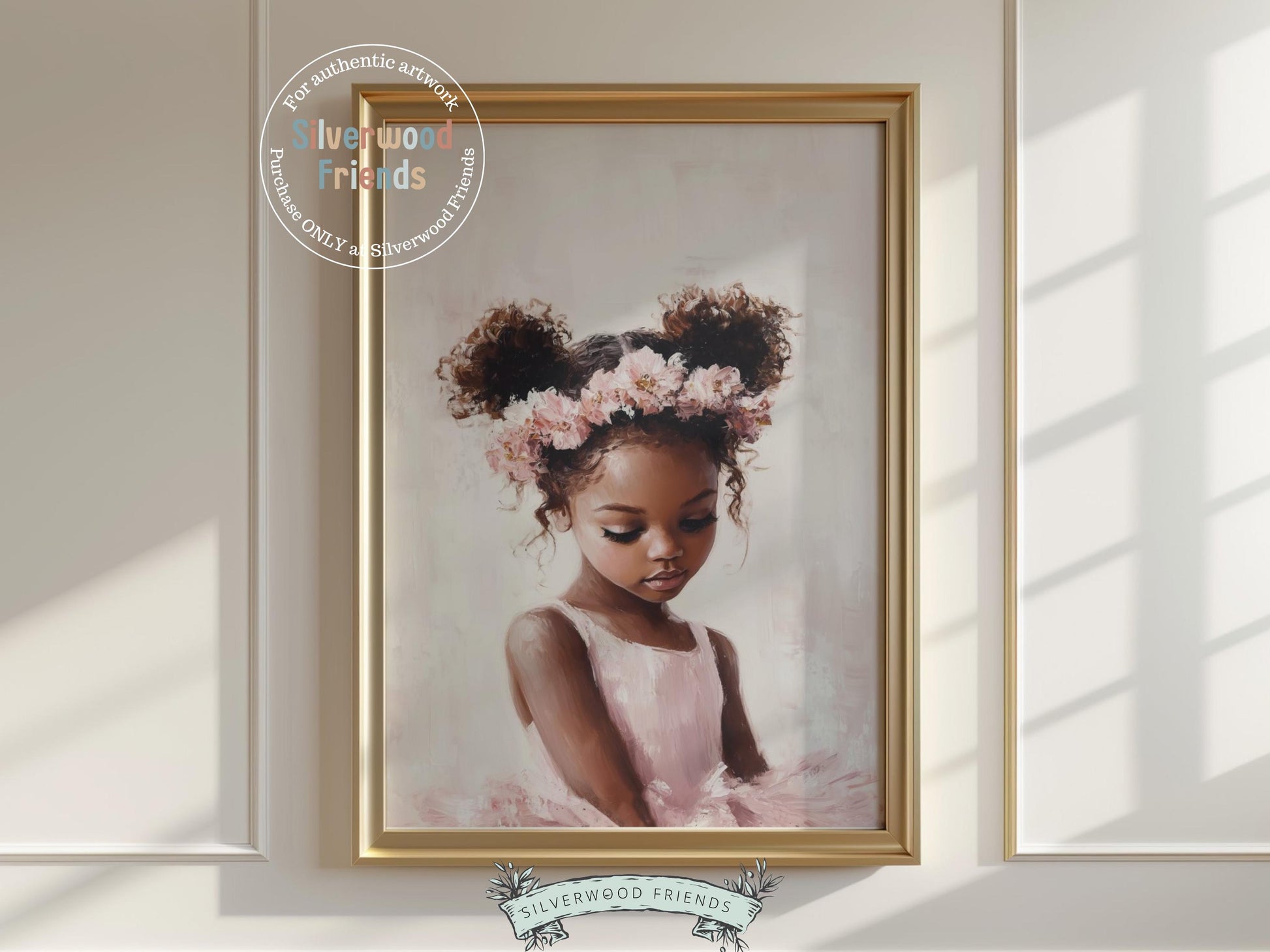 Black Ballerina Nursery Print, African American Ballerina Nursery Decor, Little Black Girl Pink Floral Ballet Nursery Wall Art Digital Print