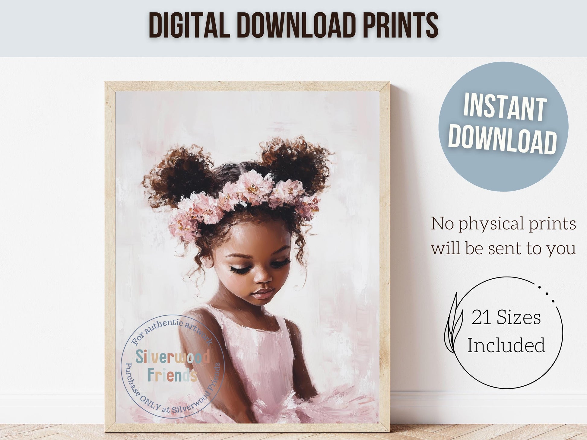 Black Ballerina Nursery Print, African American Ballerina Nursery Decor, Little Black Girl Pink Floral Ballet Nursery Wall Art Digital Print