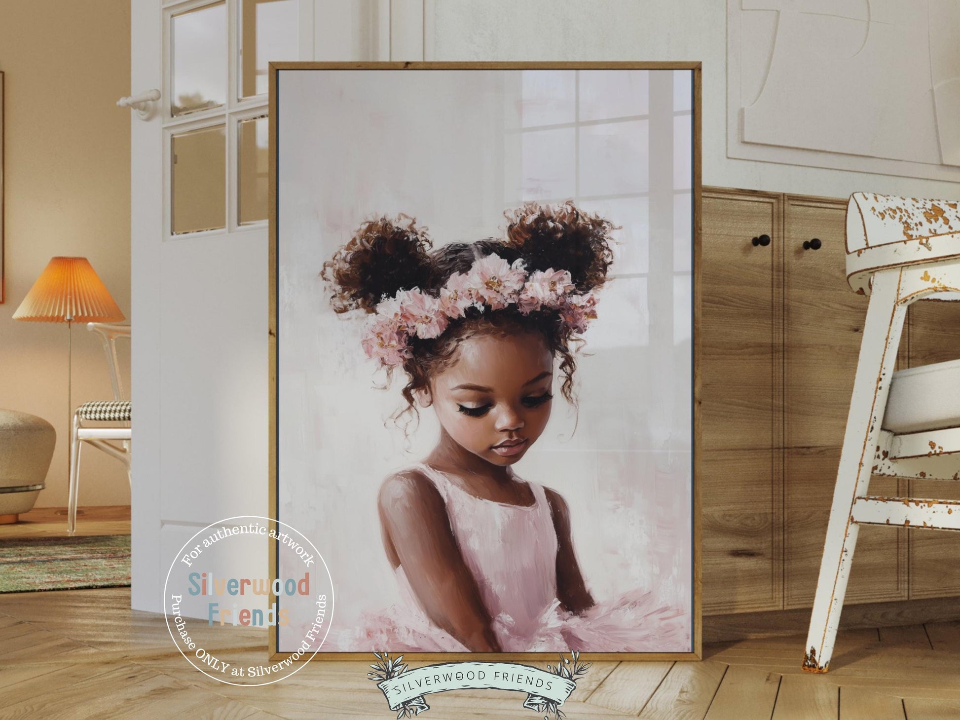 Black Ballerina Nursery Print, African American Ballerina Nursery Decor, Little Black Girl Pink Floral Ballet Nursery Wall Art Digital Print
