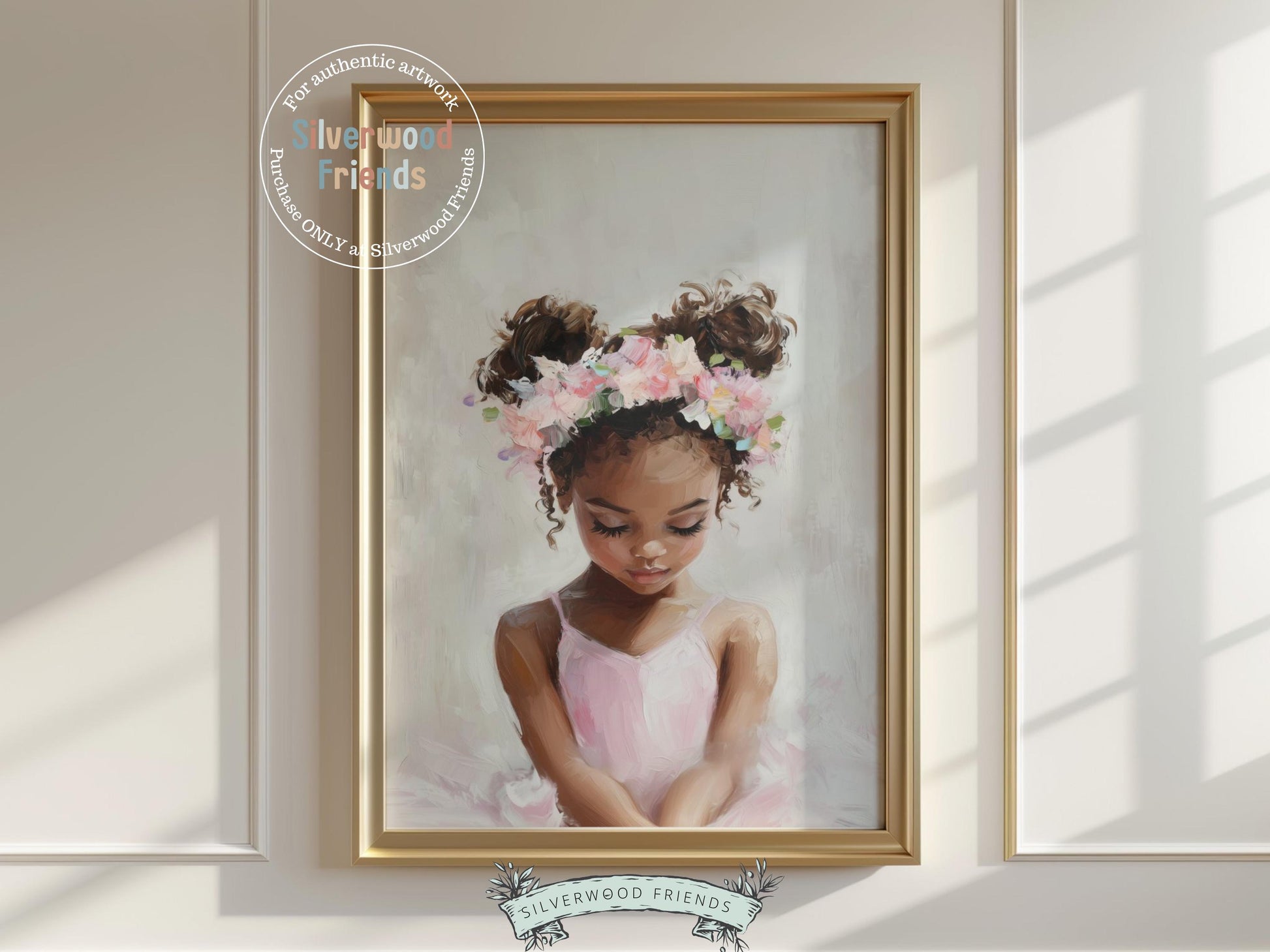 Bring elegance and inspiration to your baby girl&#39;s space with our Black Ballerina Nursery Print, featuring a sweet little ballerina in a soft pink tutu and floral crown. Perfect for ballet-themed nurseries or dance-inspired rooms, this charming artwork celebrates grace, confidence, and the joy of movement. 🩰🌸