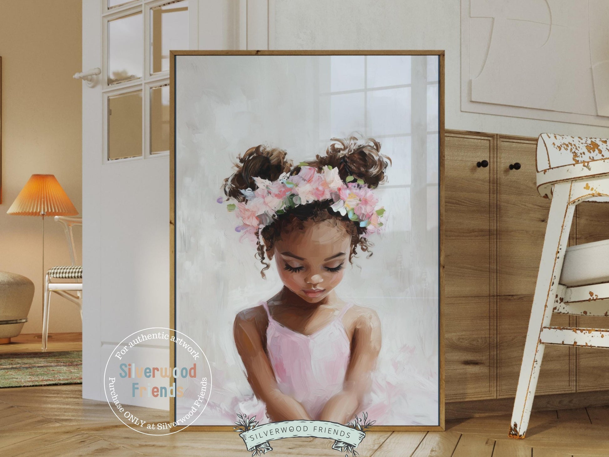 Black Ballerina Nursery Print, African American Ballerina Nursery Decor, Little Black Girl Pink Floral Ballet Nursery Wall Art Digital Print