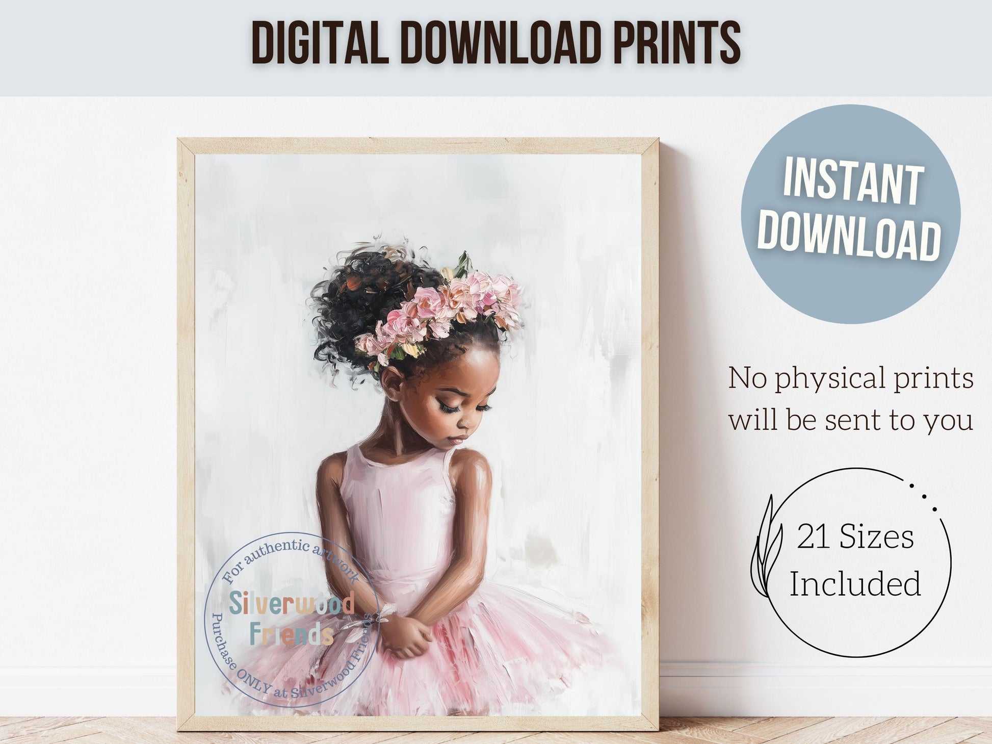 Black Ballerina Nursery Print, African American Ballerina Nursery Decor, Little Black Girl Pink Floral Ballet Nursery Wall Art Digital Print