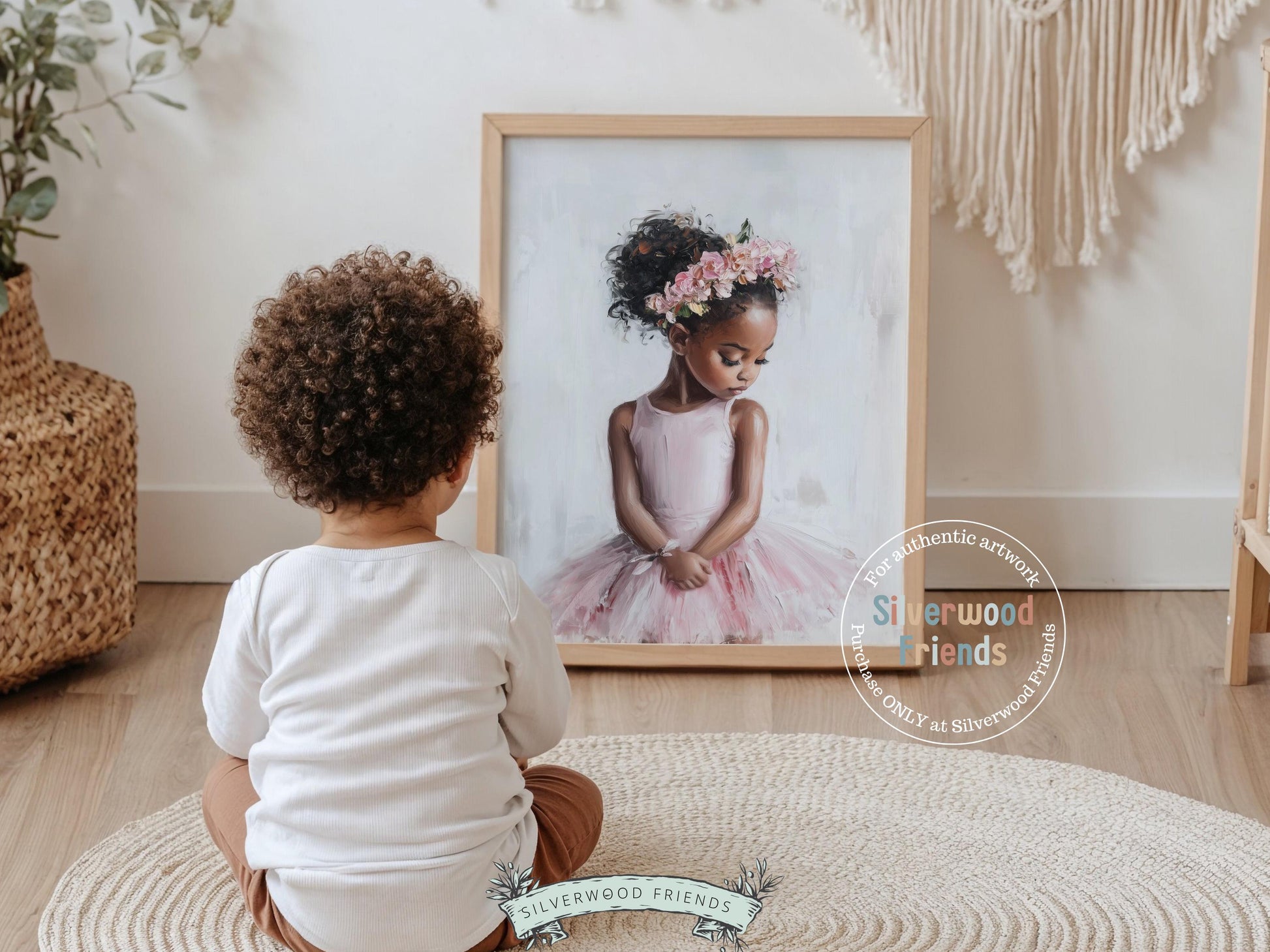 Black Ballerina Nursery Print, African American Ballerina Nursery Decor, Little Black Girl Pink Floral Ballet Nursery Wall Art Digital Print
