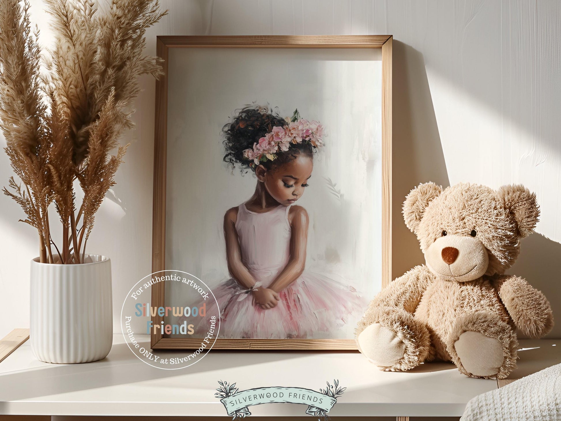 Black Ballerina Nursery Print, African American Ballerina Nursery Decor, Little Black Girl Pink Floral Ballet Nursery Wall Art Digital Print