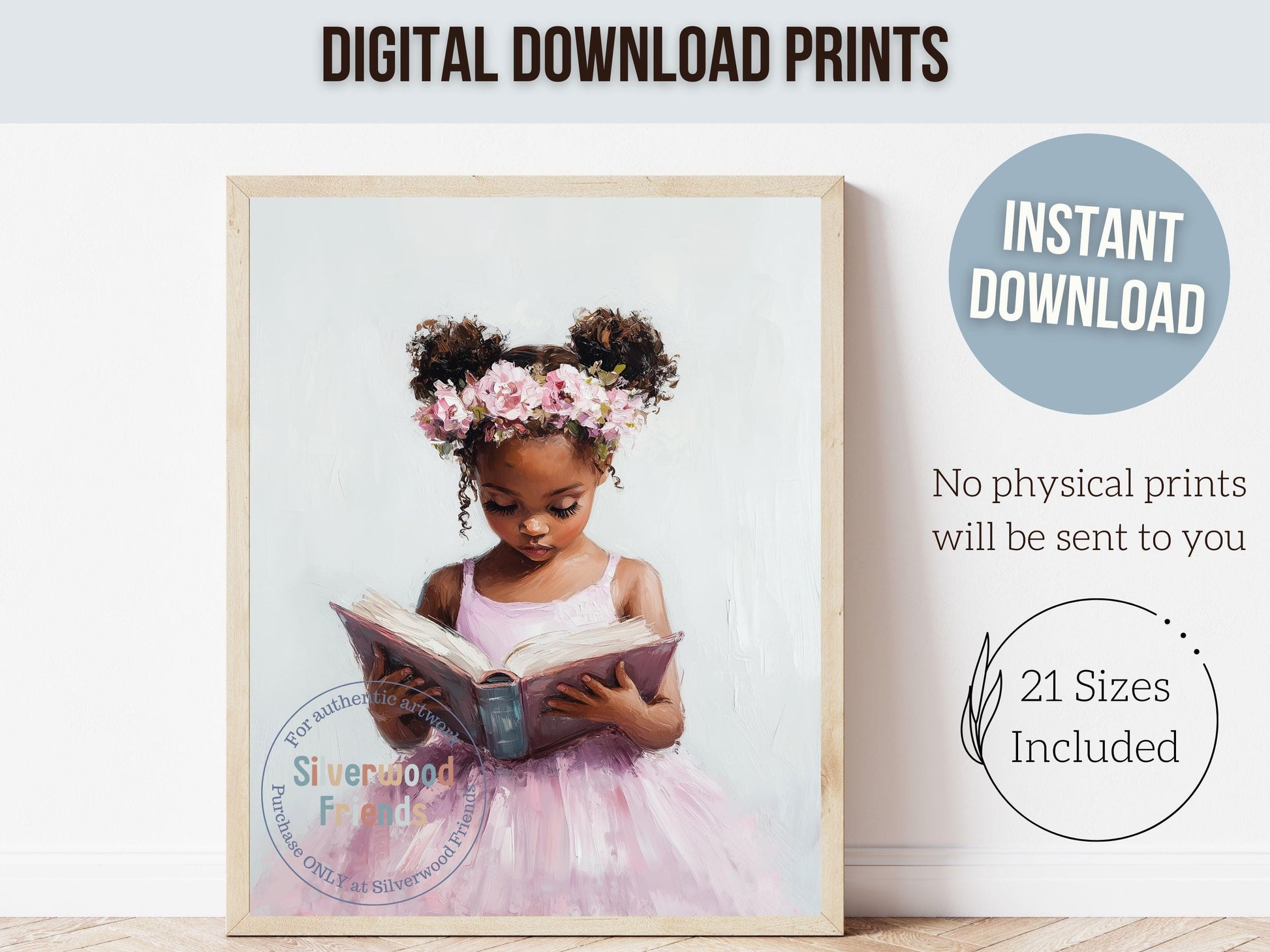 Ballet Nursery Print, African American Ballerina Nursery Decor, Black Ballerina Wall Art Decor, Little Black Girl Reading Art Digital Print