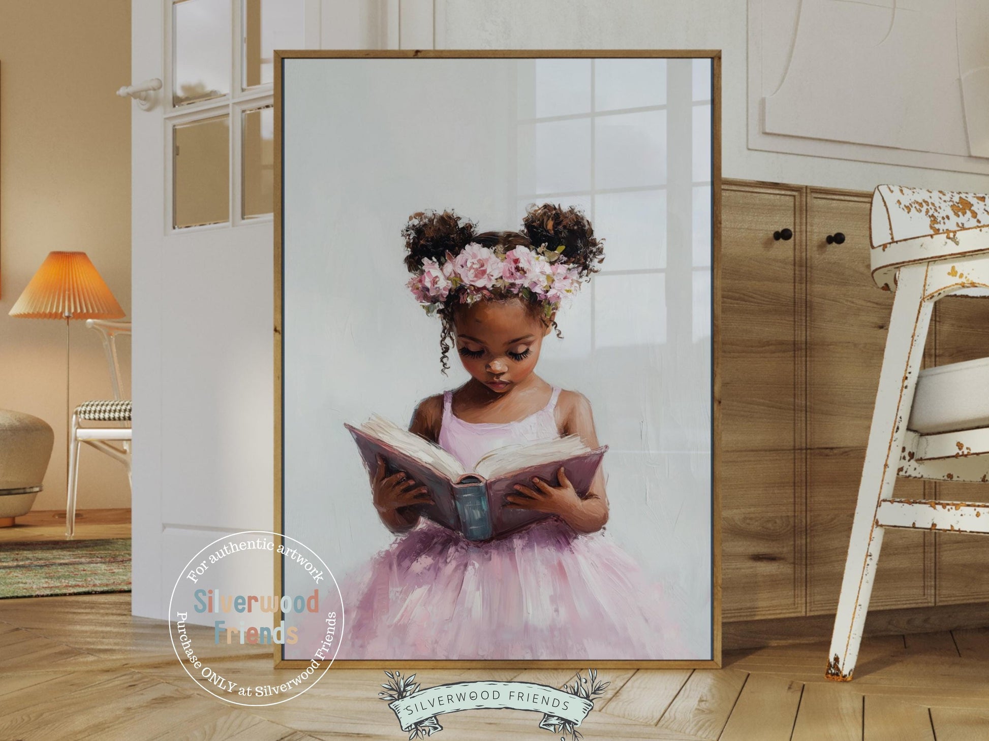 Ballet Nursery Print, African American Ballerina Nursery Decor, Black Ballerina Wall Art Decor, Little Black Girl Reading Art Digital Print