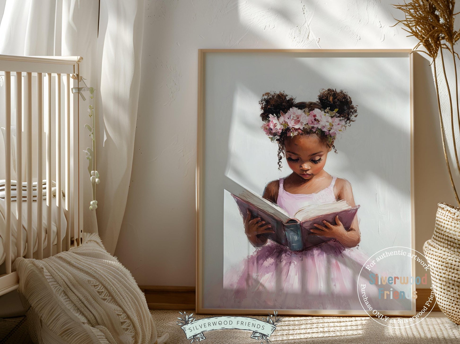 Ballet Nursery Print, African American Ballerina Nursery Decor, Black Ballerina Wall Art Decor, Little Black Girl Reading Art Digital Print
