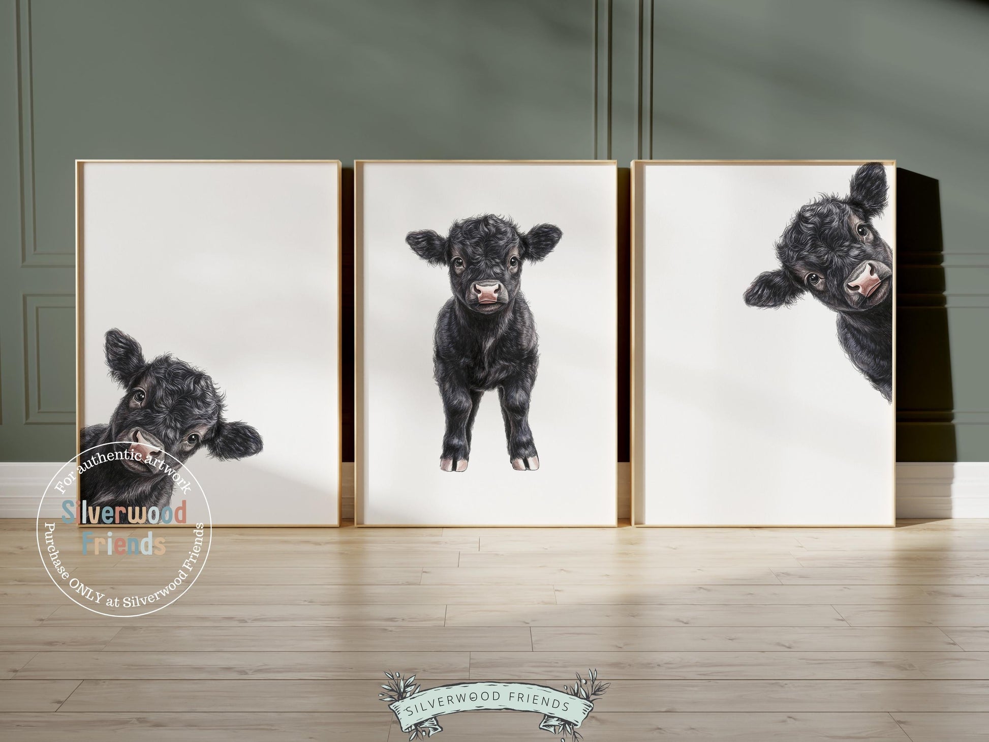 Peeking Cow Nursery Prints, Gender Neutral Cow Nursery Decor, Unisex Toddler Farm Bedroom Nursery Wall Decor, Black Angus Cow Digital Print