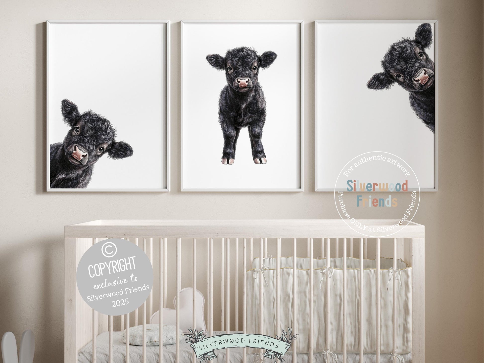 Peeking Cow Nursery Prints, Gender Neutral Cow Nursery Decor, Unisex Toddler Farm Bedroom Nursery Wall Decor, Black Angus Cow Digital Print