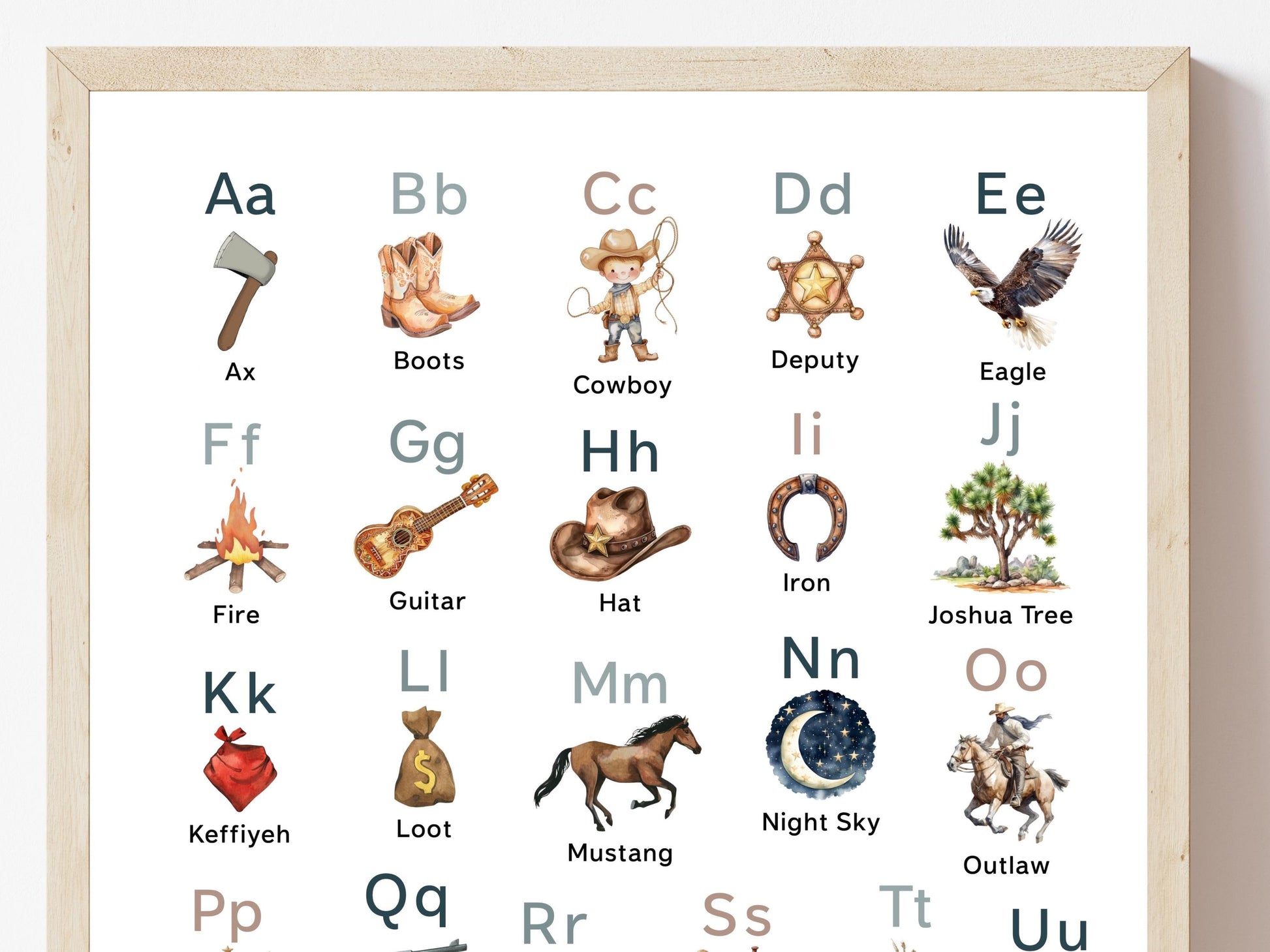 Cowboy Alphabet and Number Print, Western ABC Print, Boys Nursery Decor, Boy Playroom Poster, Educational Classroom ABC Poster Digital Print