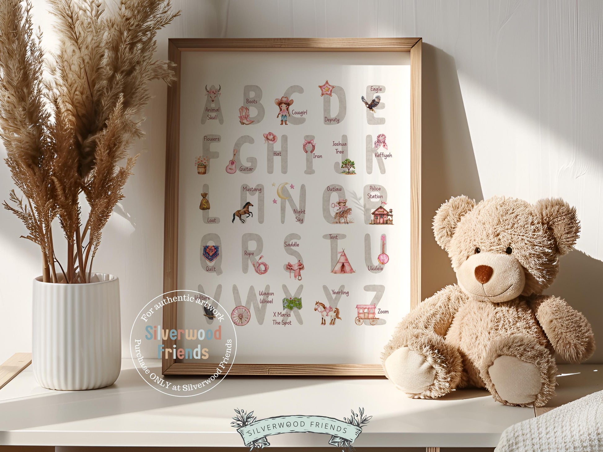 Cowgirl Alphabet Nursery Print, Baby Girl Western Nursery Decor, Farmhouse Playroom Decor, Educational Classroom ABC Poster Digital Print