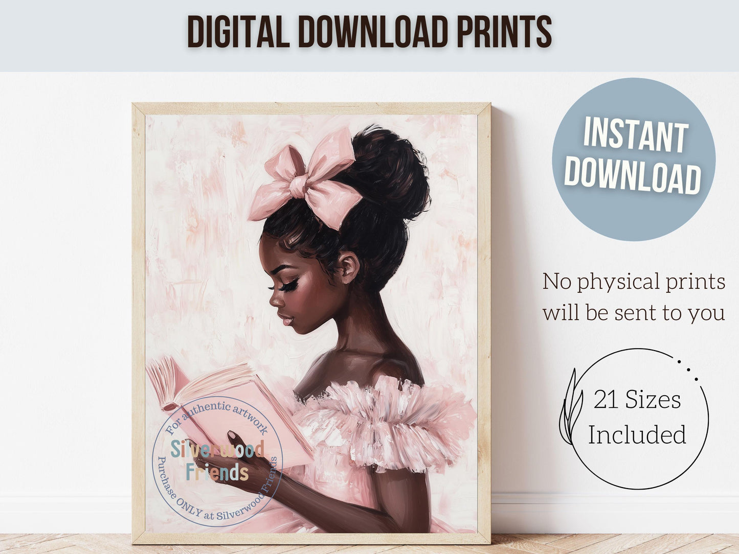 African American Ballerina Reading Room Decor, Black Ballerina Bookish Wall Art Dorm Room Decor, Black Girl Reading Nook Art Digital Print