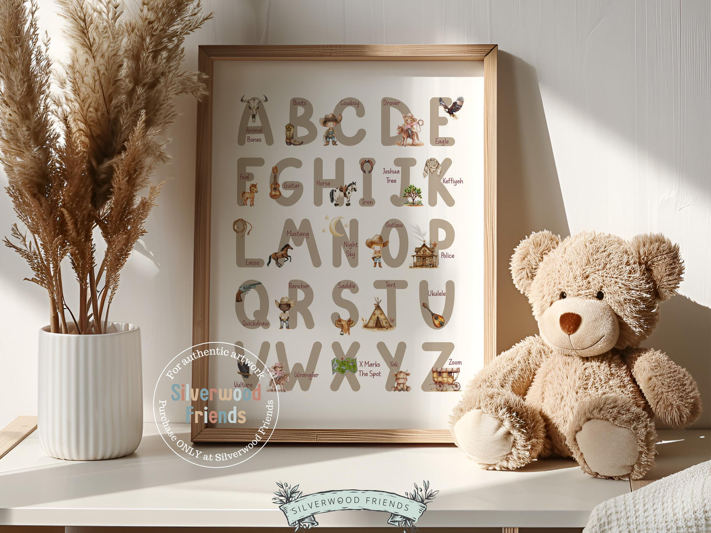 Cowboy Alphabet Print, Gender Neutral Western Alphabet Nursery Decor, Cowgirl Alphabet Print, Baby Boy Cowboy Nursery Decor Digital Print