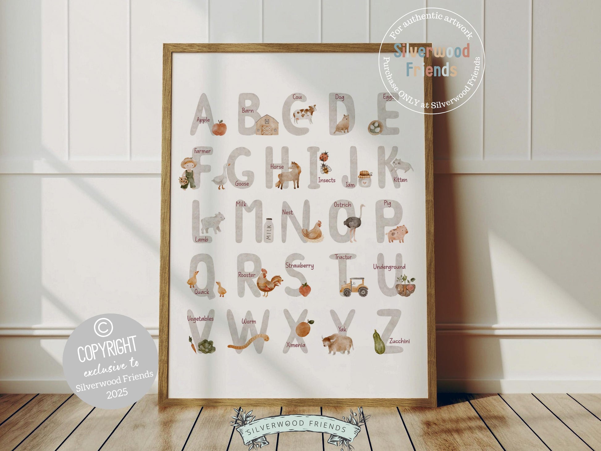 Discover the perfect addition to your farm nursery decor with our captivating Farm Alphabet Print, featuring beautiful watercolor images that bring the wonders of the farmyard to life, while simultaneously providing an engaging and educational experience for little learners.