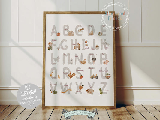 Discover the perfect addition to your farm nursery decor with our captivating Farm Alphabet Print, featuring beautiful watercolor images that bring the wonders of the farmyard to life, while simultaneously providing an engaging and educational experience for little learners.